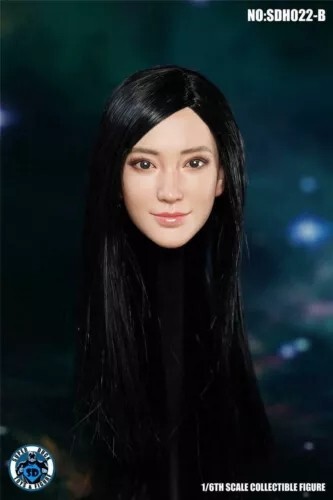 1/6 Head Model Black Long Straight Hair Beauty For 12 inch Action Figure Body - Picture 3 of 3