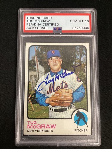 Tug McGraw Signed 1973 Topps #30 Baseball Card Mets Auto Vintage Sig PSA/DNA 10 - Picture 1 of 2