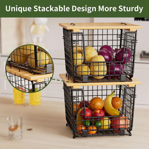 Wire Storage Basket For Kitchen Pantry: Counter Stackable Organizing Bin - Picture 3 of 6