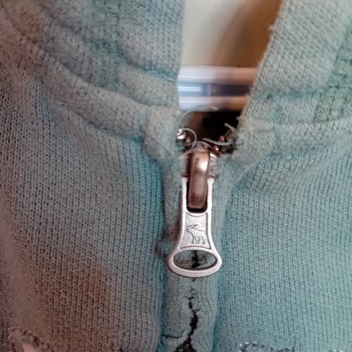 Y2K Abercrombie Kids Girl Embroidered Double Zip Hoodie Aqua 3/4 Sleeve Casual L - Picture 9 of 12