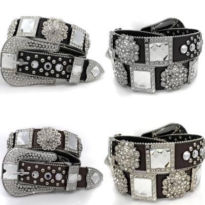 Womens Western Assorted Style Cowgirl Rhinestone Genuine Cowhide Belt