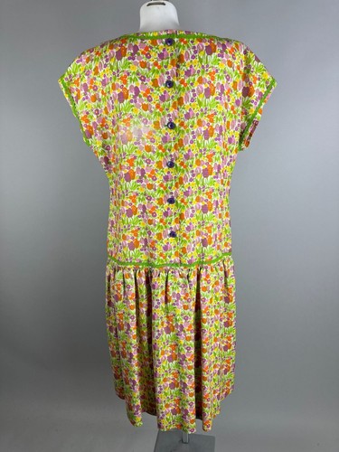 Vtg 60s Bright Colorful Drop Waist Floral Rick Rack Trim Sundress Linen Size XL - Picture 7 of 7