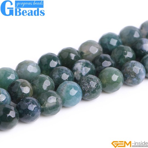 Natural Gemstone Faceted Moss Agate Round Loose Beads 15" 6mm 8mm 10mm Strand - Picture 19 of 38