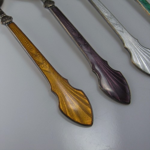 Meka Demitasse Enamel Sterling Silver 6 Spoon Set 925 Mid Century Denmark 1950s - Bild 2 von 6