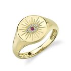 Yellow Gold Cocktail Right Hand Statement Ruby And Diamond Eye Signet Ring 14K
