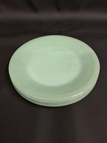 Vintage Set of 4 Fire King Jadeite Jane Ray Salad Plates Jade-ite 7 3/4"  (4)