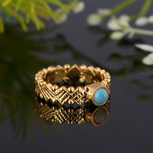 Yellow Gold Plated Arizona Turquoise Band Ring Engagement Fashion Ring Jewelry - Picture 2 of 5
