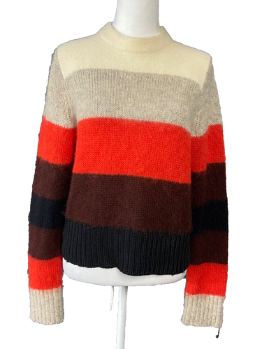 Rag Bone Womens Sweater Large Mohair Alpaca Wool Blend Fuzzy Colorblock Striped