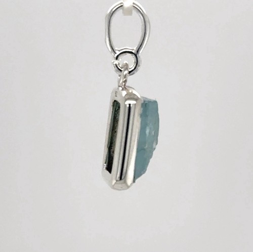 Natural Raw Cut Blue AQUAMARINE Square Pendant Rough - 925 STERLING SILVER #66e - Picture 7 of 9