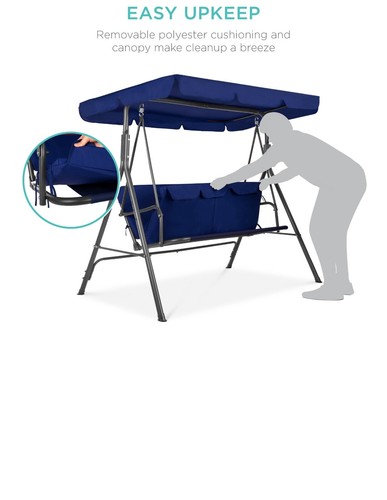2-Person Outdoor Convertible Canopy Swing Glider Lounge Chair Removable Cushions - Picture 6 of 8