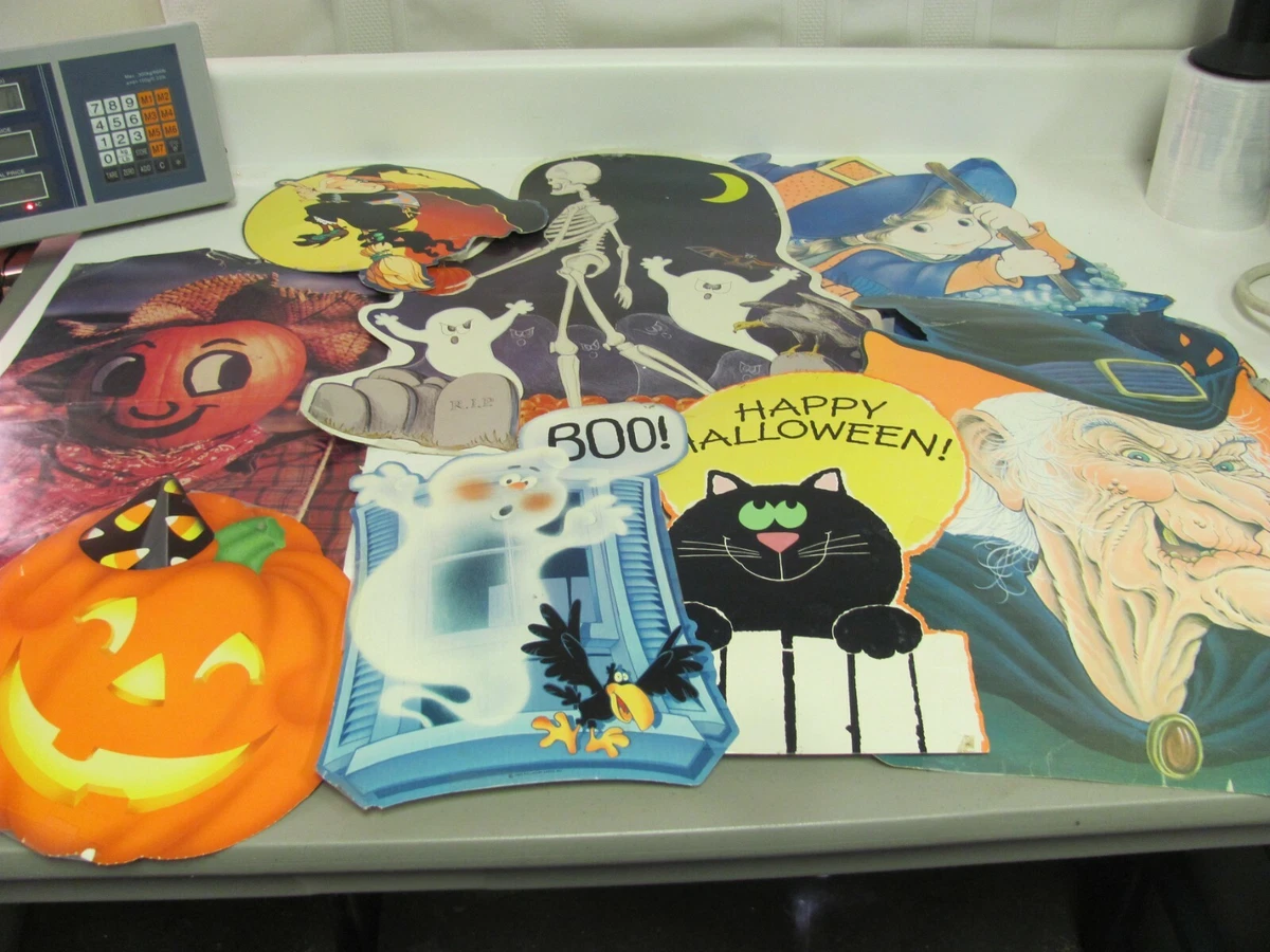 Vtg LOT Hallmark Witch Moon Ghost Cat Die Cut Paper Happy Halloween Decorations