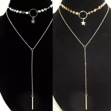 Layered Coin Necklace Choker Lariat Star Long Y Drop Bar Pendant Charm