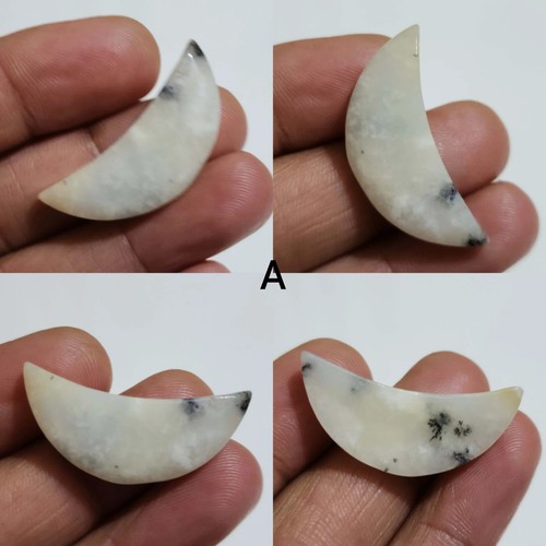 Outstanding Dendrite Opal Cabochon Moon Shape Loose Gemstone For Making Jewelry - Picture 2 of 13