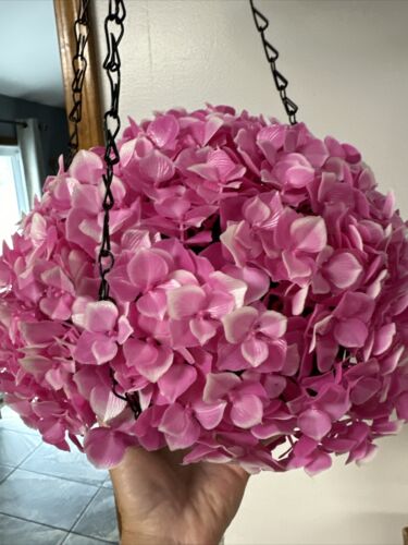 Wicker Park 11”” Pink Hydrangea Faux Floral Indoor/Outdoor Hanging Basket - Picture 5 of 15