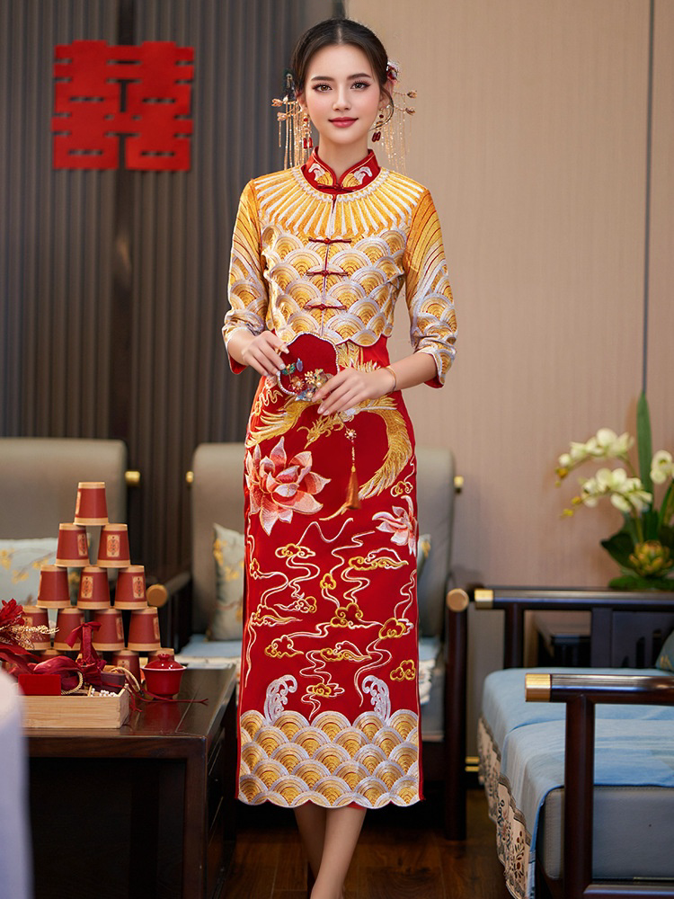 open lace back dress Red Silk Goldwork II – Chinese Wedding Dress with Dragon & Phoenix main image 0