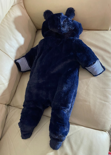 Earlydays overalls snowsuit Blue winter faux fur baby 0-3 months hooded - Picture 10 of 11