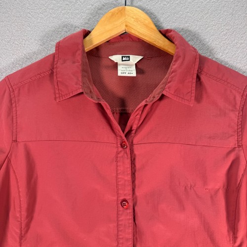 REI Tactel Nylon Button Up Top Womens Large Red UPF 40+ Breathable Hike Explore - Picture 3 of 11