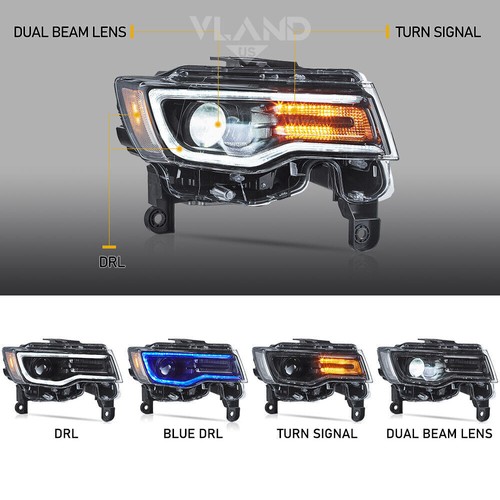 Paar verchromte LED-Scheinwerfer für Jeep Grand Cherokee 2014–2022 sequentiellem - Picture 2 of 8