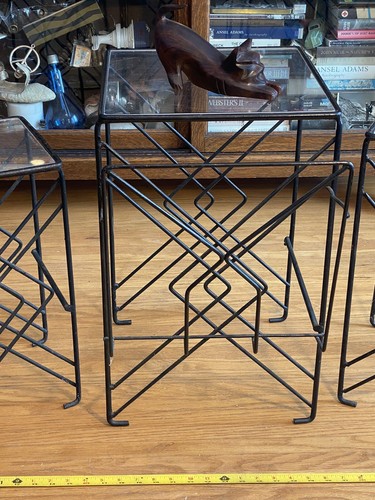 Vintage 3 Piece MCM Mid Century Modern Iron Stacking Side Tables Magazine Stand - Picture 3 of 12