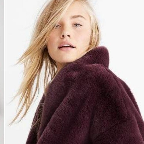 Abercrombie And Fitch Burgundy Faux Fur Teddy Coat Jacket Size XL - Picture 4 of 9