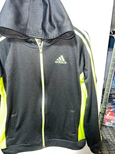 Boys adidas sweater size XL 18/20 Full zipper hooded black yellow track logo - Picture 4 of 6