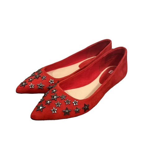 BP Damen spitz zulaufende Ballerinas Slipper Metall Stern Nieten Akzent Größe 5,5M rot - Bild 1 von 9