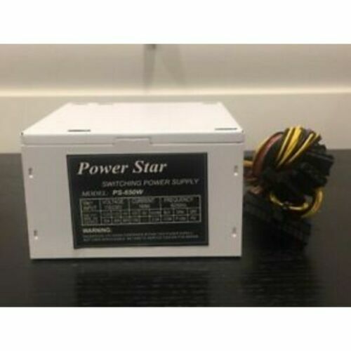 NEW--Power Star WHITE 650w-Max ATX Power Supply 12cm Fan, 20+4pin, SATA & PCIe - Afbeelding 2 van 3