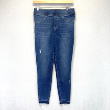 $128 SPANX Pull On Skinny Jeans Size Medium Blue Distressed Ankle Jegging 20203R