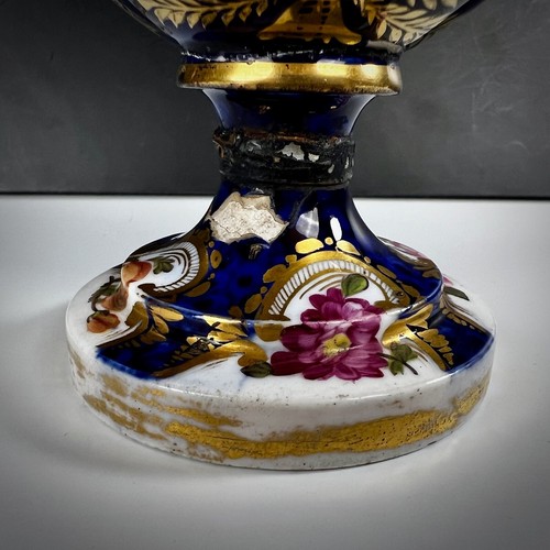STAFFORDSHIRE English Hand Painted Mantle Ornament Urn Cobalt Flowers - Picture 9 of 15