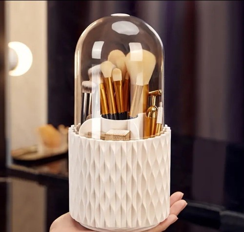 Portable 360° Rotating Makeup Brush Storage Box, Cosmetics Organizer - Picture 2 of 4