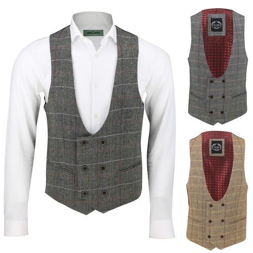 Taille homme double poitrine chevrons style bas en U vintage à carreaux tweed - Photo 1 sur 13