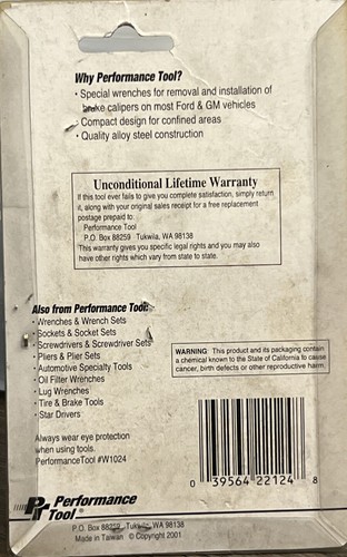 Performance Tool W3DC 3-Piece Disc Brake Caliper Wrench Set - 1/4", 3/8", 5/16" - Picture 2 of 2