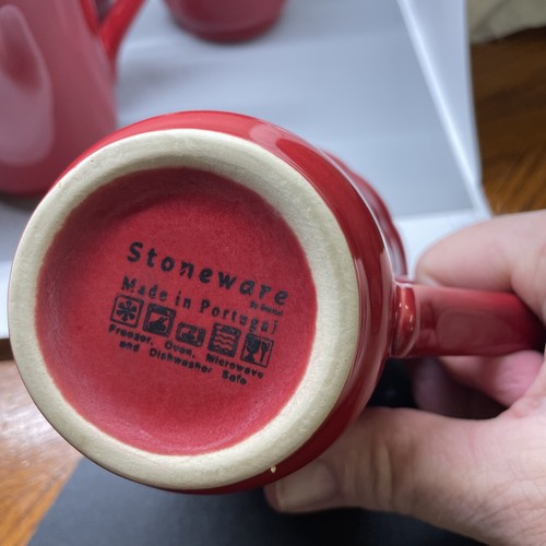 Stoneware Cambria Red Coffee/ Tea Mug 4.25" Set of 6 Handcrafted In Portugal - Picture 5 of 8