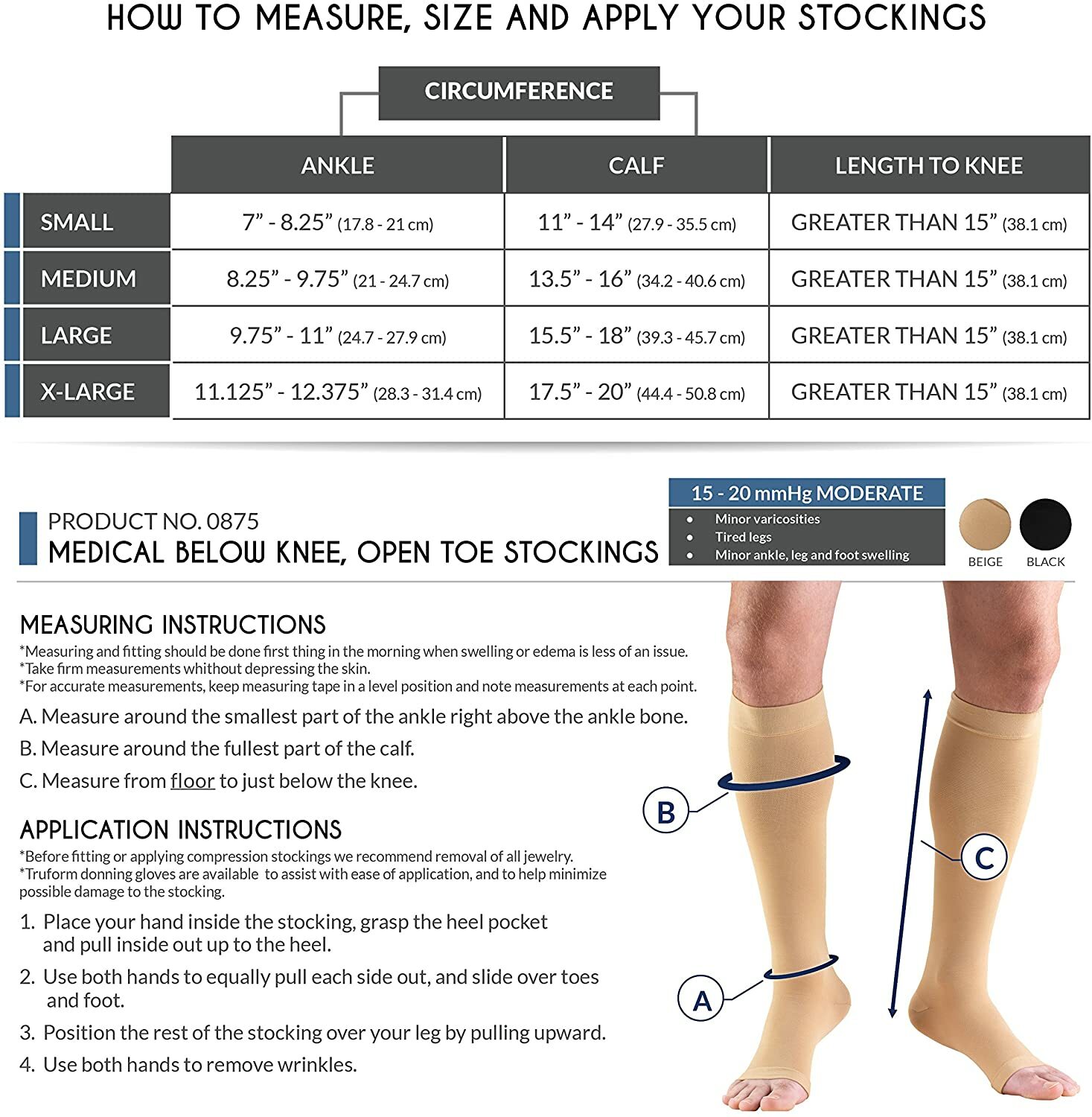 Truform 0875 Compression Stocking Unisex Medical [15-20 mmHg] Open Toe ...