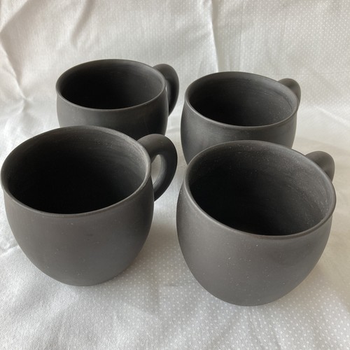 4 Clay Ceramic Flat Brown Mugs Tea Cups Pottery Stamped Marked OCCI? Unglazed - Picture 1 of 12