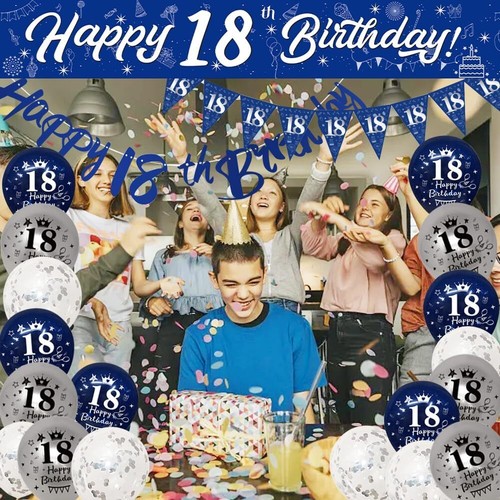 18th Birthday Decorations Blue Silver,18th Birthday Banners for Boys, - Picture 7 of 9