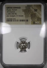 Greek Coinage Mysia Parium AR Drachm c.500-450 BC Obv Gorgon Rv Incuse NGC XF