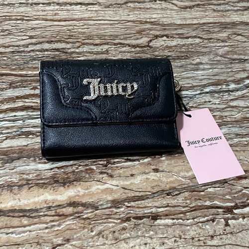 Juicy Couture Wallet Black Faux Leather Medium Double Sided Trifold Cardholder - Picture 5 of 11