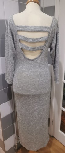 Womens MISS SELFRIDGE Grey Knitted 3/4 Sleeve Open Back Midi Dress - UK 10 - Picture 4 of 9