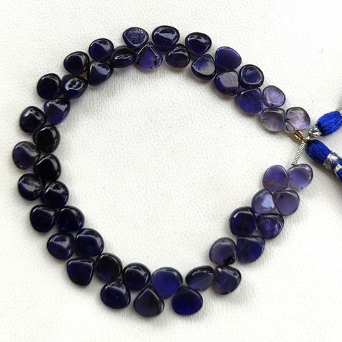 Piedras preciosas de iolita natural tamaño 8 mm cuentas lisas en forma de corazón hilo de 8" - Imagen 1 de 7