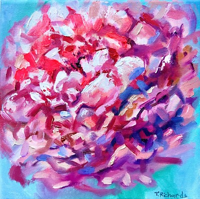 Oil painting Flower ORIGINAL art Peony artwork floral wall art on canvas 8x8''