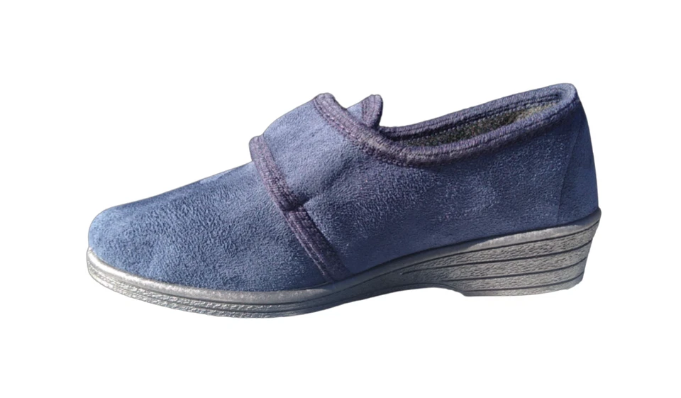 Chaussons Petites Chaussures Femme De Chambre Hiver Bleu À Fermeture Scratch - Photo 2/4