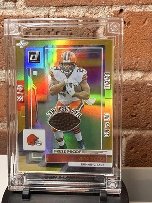 Nick Chubb 2022 Donruss #210 Gold Jersey Fusion /49 GAME USED BALL 11/3/24