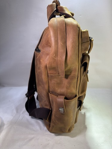 S-zone Genuine Brown travel Cowhide Leather Backpack 12”x17x5 - Picture 4 of 24