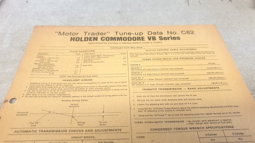 HOLDEN VB COMMODORE  Original Motor Trader TUNE UP DATA Charts - Picture 3 of 4
