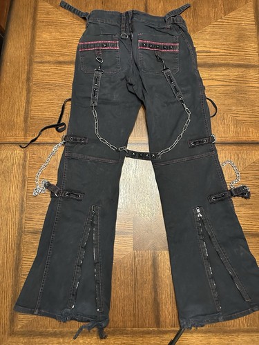 Tripp NYC Sz 9 Pink Black Goth Punk Street Chains Pants Wide Leg Zippers Bondage