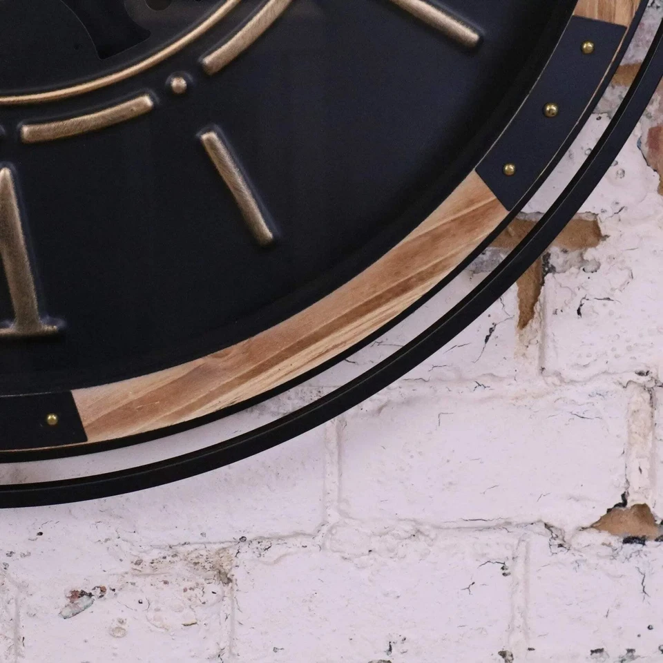 Industrial Extra Large Cog Clock Black and Gold Home Decor Wall Showpiece Gift - Image 4 of 4