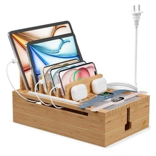 Pezin & Hulin Bamboo Charging Station 10-Port USB Hub Cell Phone Tablet Organ...
