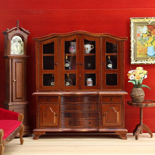 1 Piece 1:12 Miniature Wooden Handicrafts Dollhouse European Mini Cabinets_D - Picture 9 of 9