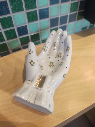 Vintage Damen Hand Schmuck Tablett Aschenbecher Ring Halter Keramik 1950er Japan 5-1/2"